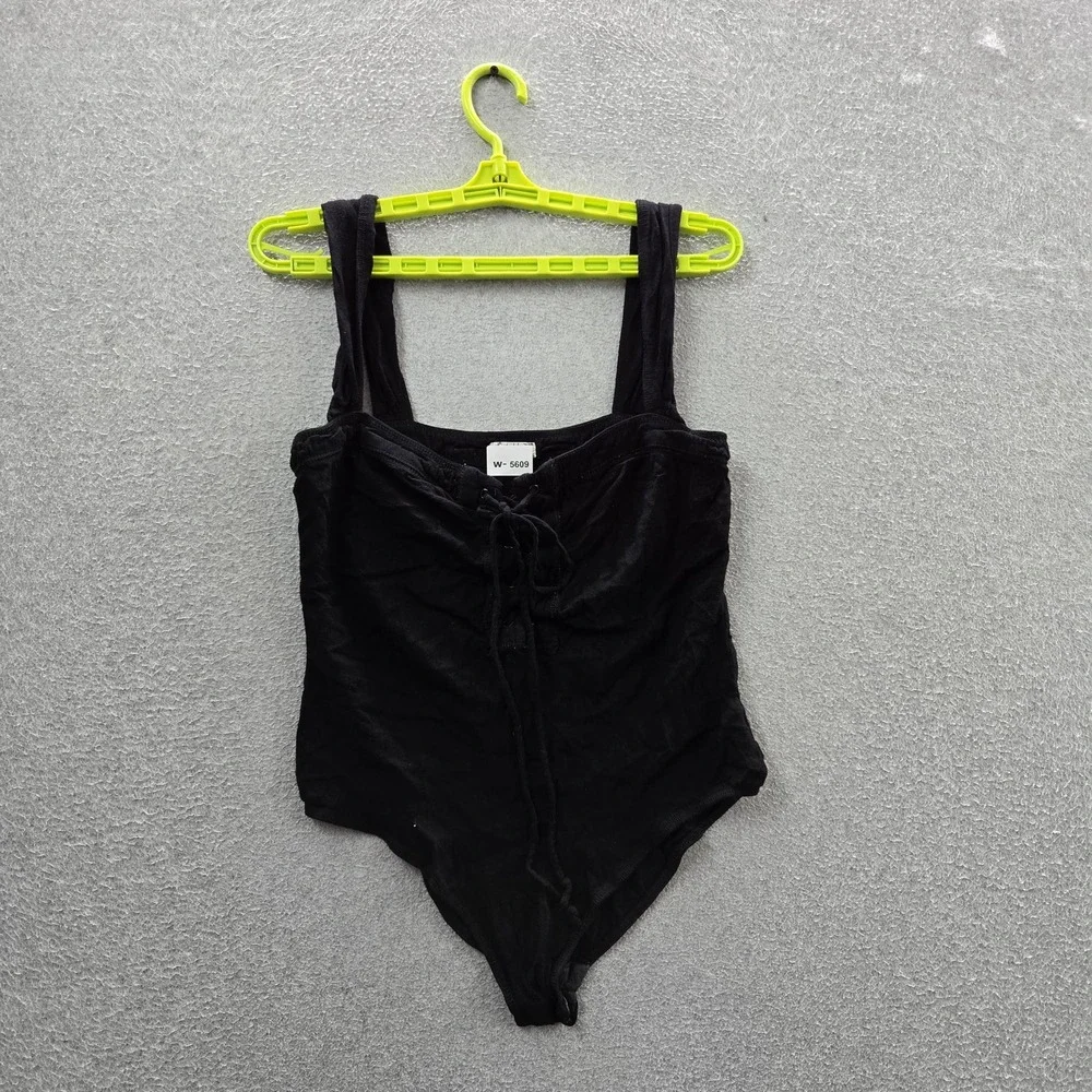 Intimately Free People Women Swimwear S Black One-Piece Bodysuit Snap Lace Up